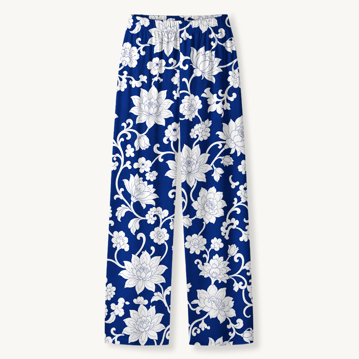 Blue & White Porcelain Floral Long Sleeves Pajama Sets
