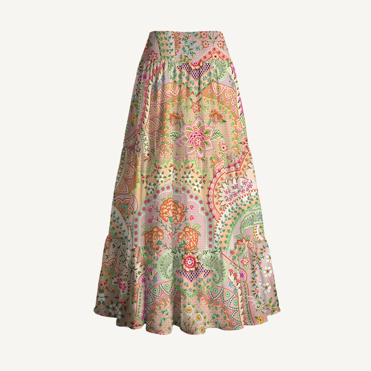 Patchwork Mandala Floral Print Convertible Maxi Skirt & Strapless Dress