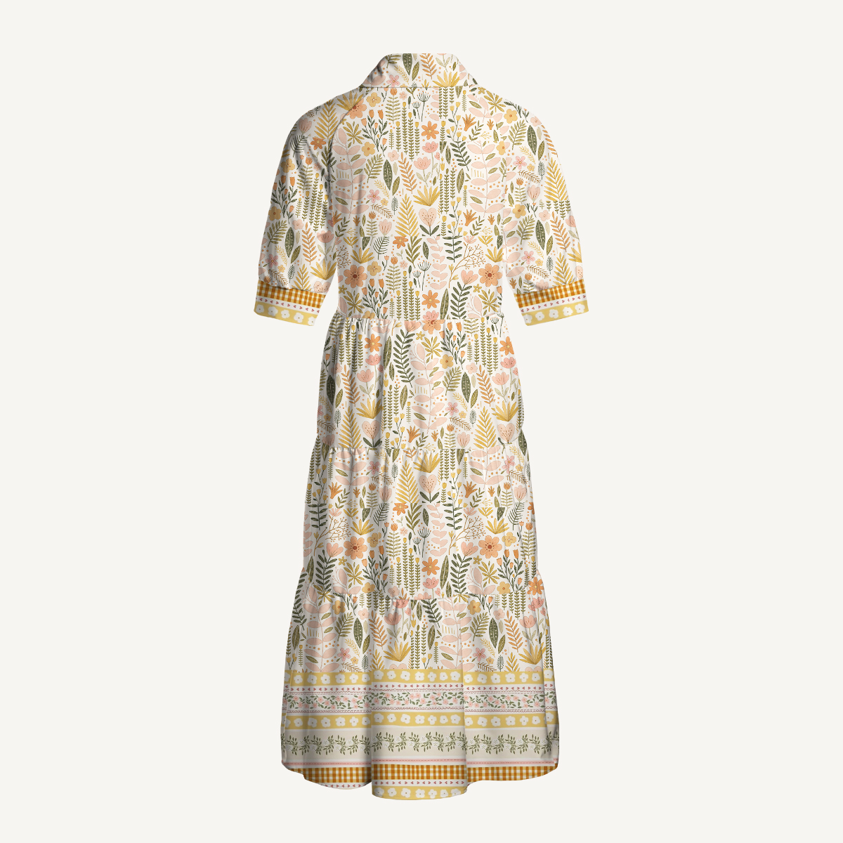 Nature Inspired Garden Elbow-Length Sleeve Midi Dress