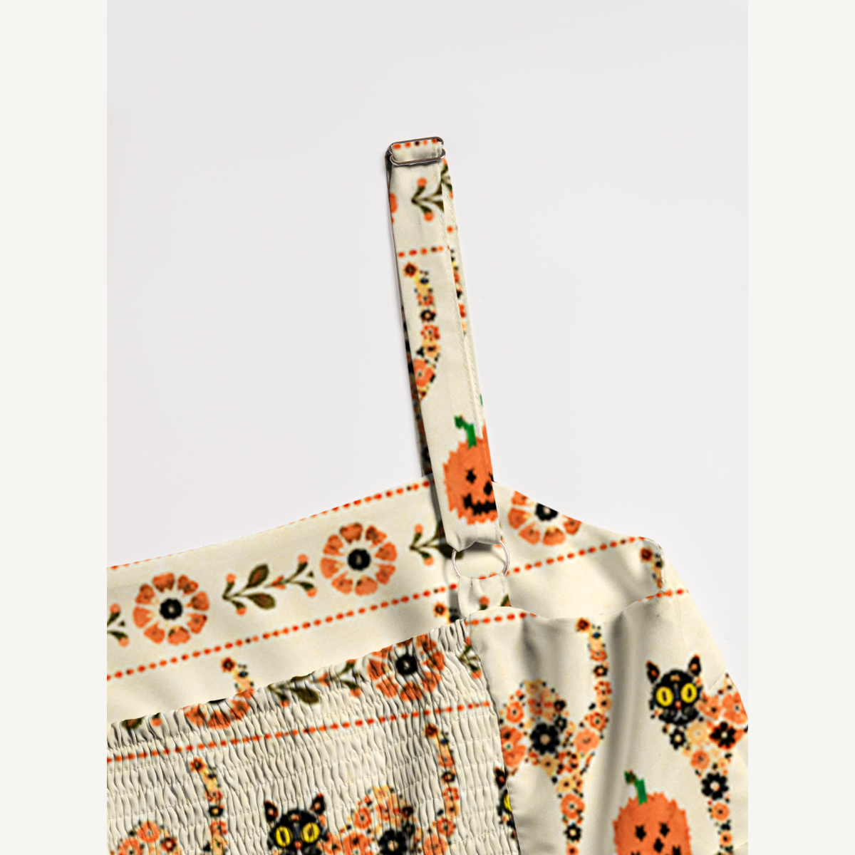 Halloween Cat & Pumpkin Boho Floral Strap Maxi Dress With Pockets