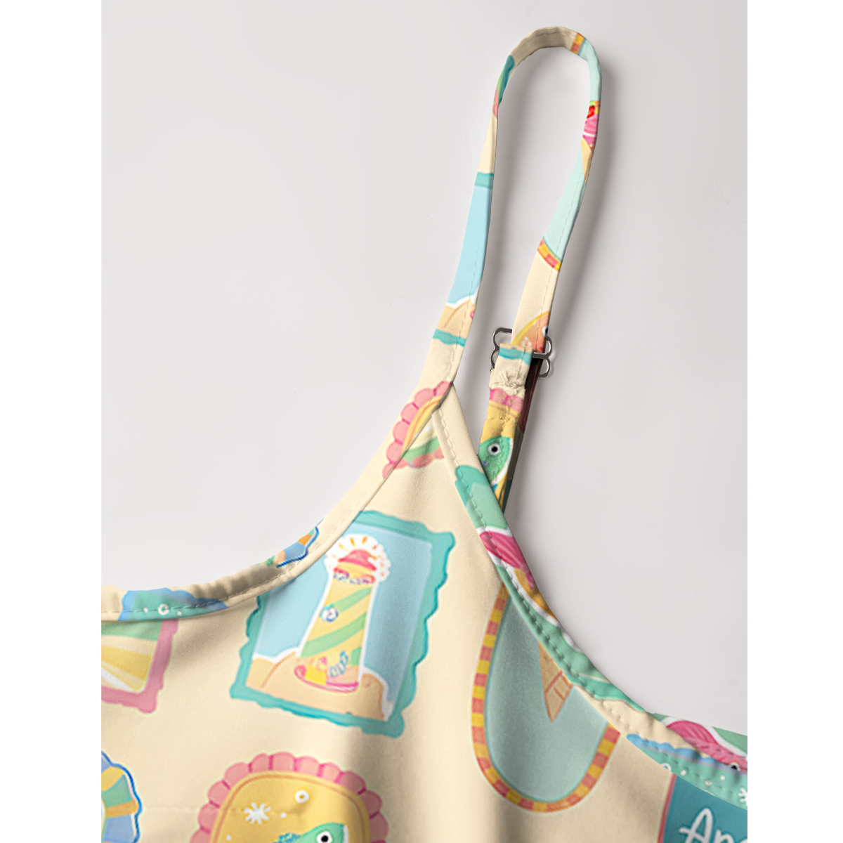 Seaside Postcard Collage Print Strap Mini  Dress
