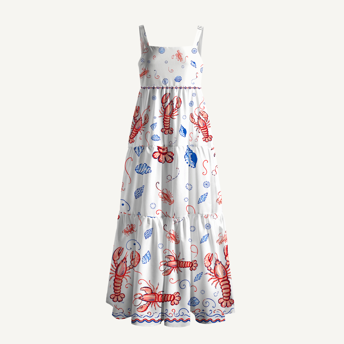 Lobster Shell Print Strap Maxi Dress With Pockets