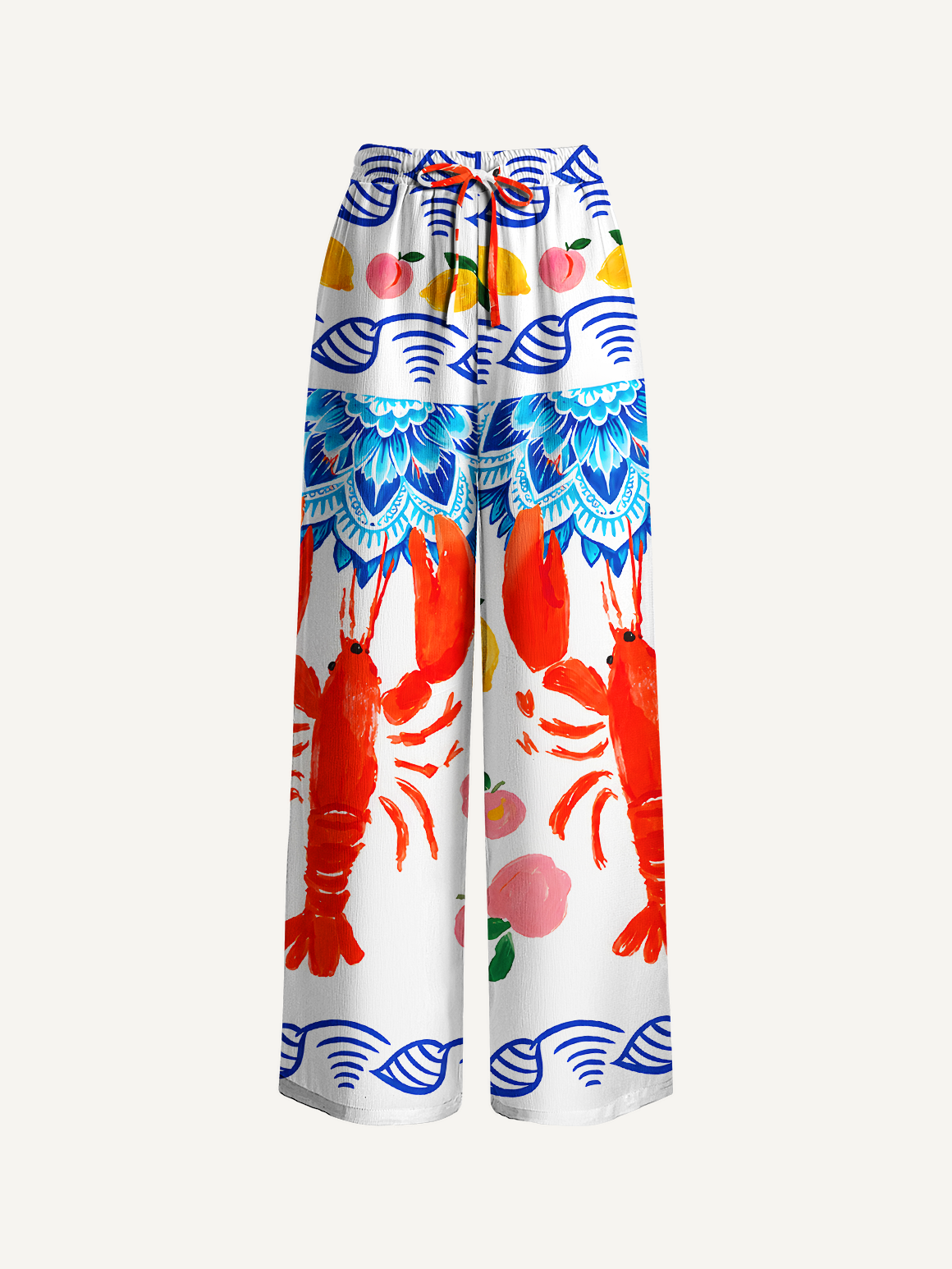 Lobster & Lemon Wide Leg Tie Waist Pants With Pockets
