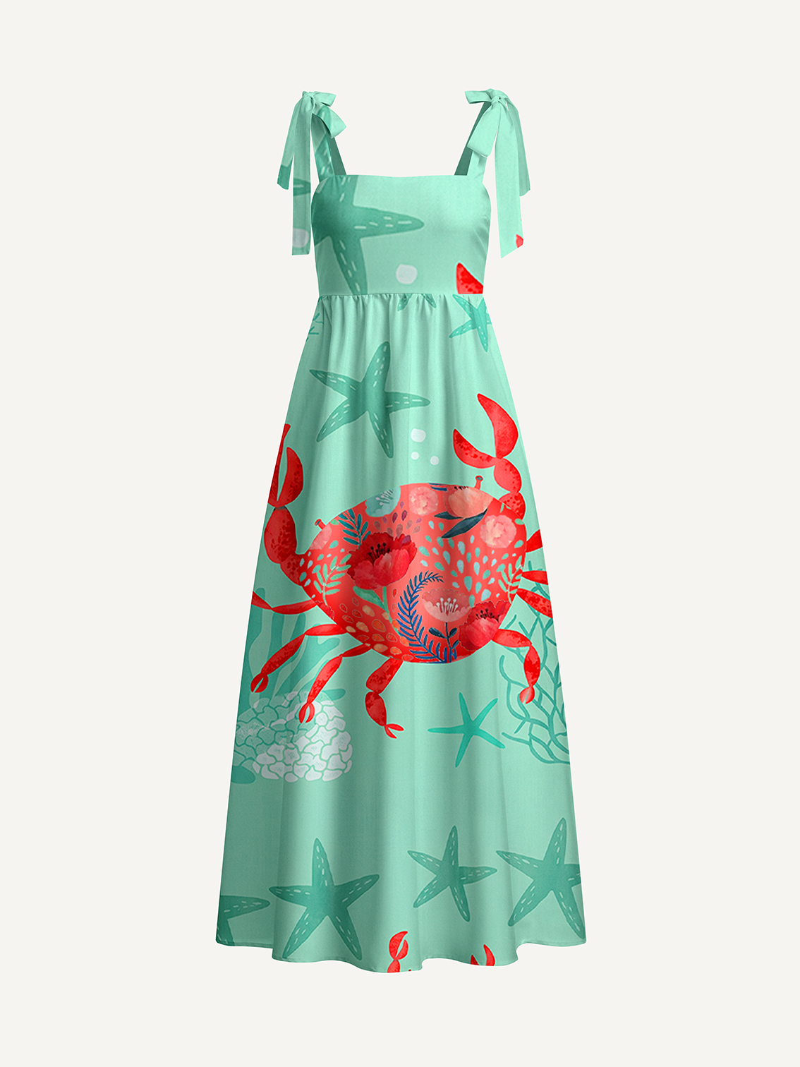 Floral Crab Bow Strap Maxi Dress