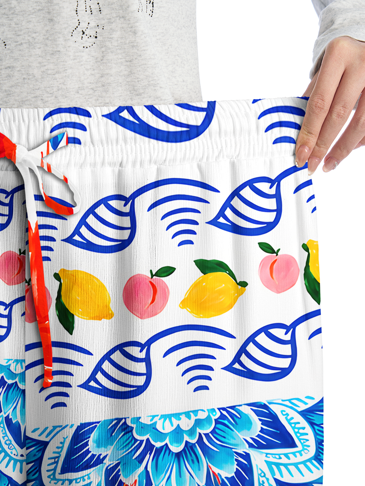 Lobster & Lemon Wide Leg Tie Waist Pants With Pockets