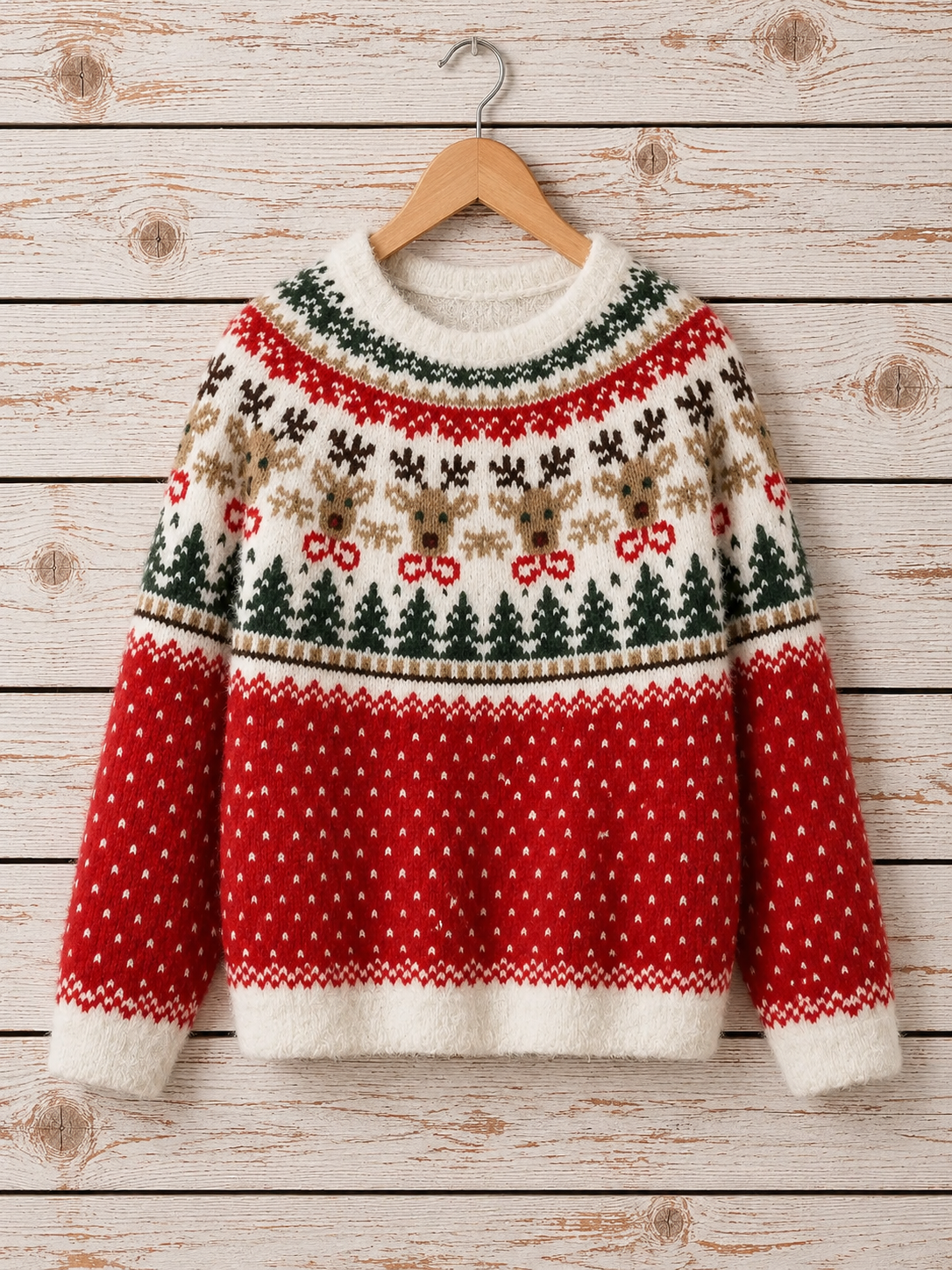 Christmas Reindeer & Pine Tree Crewneck Sweater