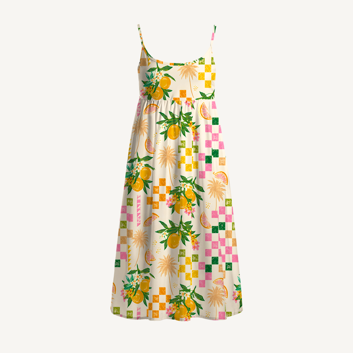 Citrus Breeze Print Spaghetti Strap Mini Dress