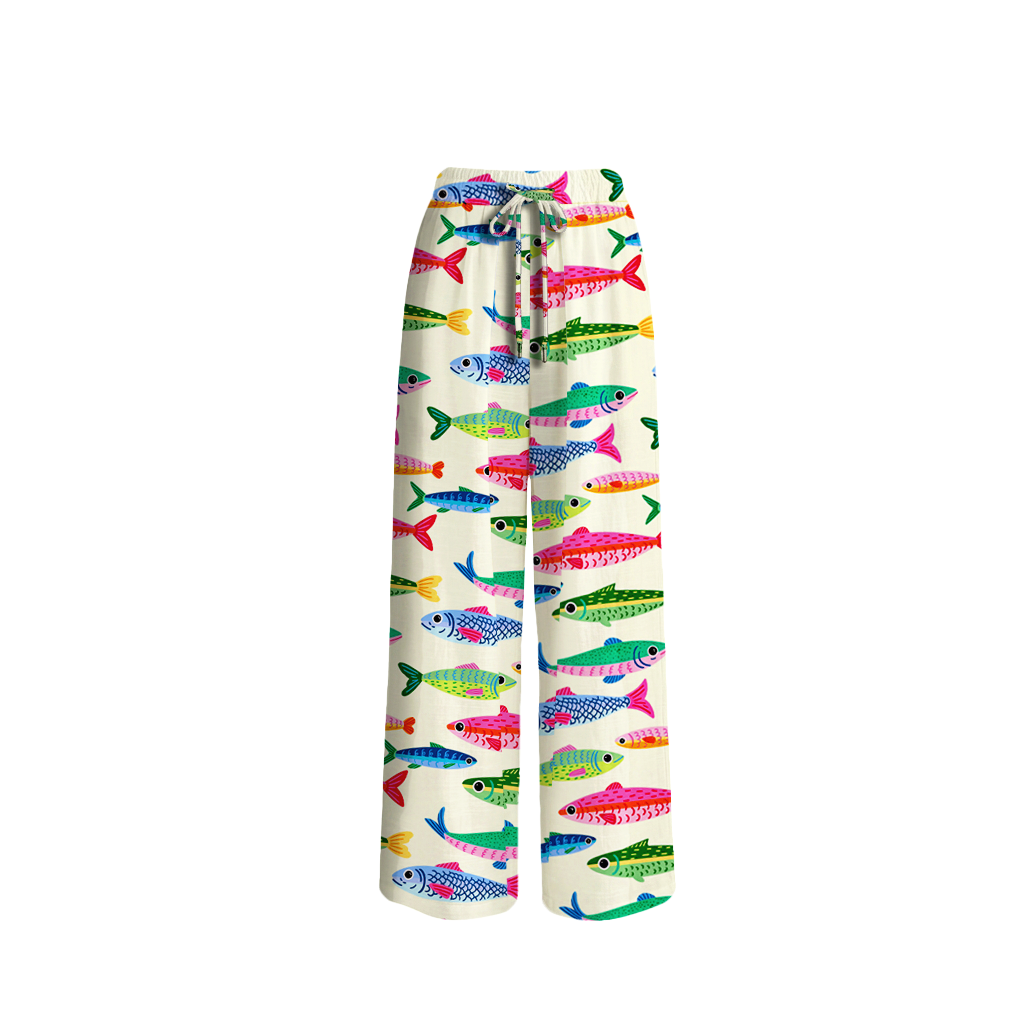 Bright Sardine Wide Leg Tie Waist Pants With Pockets