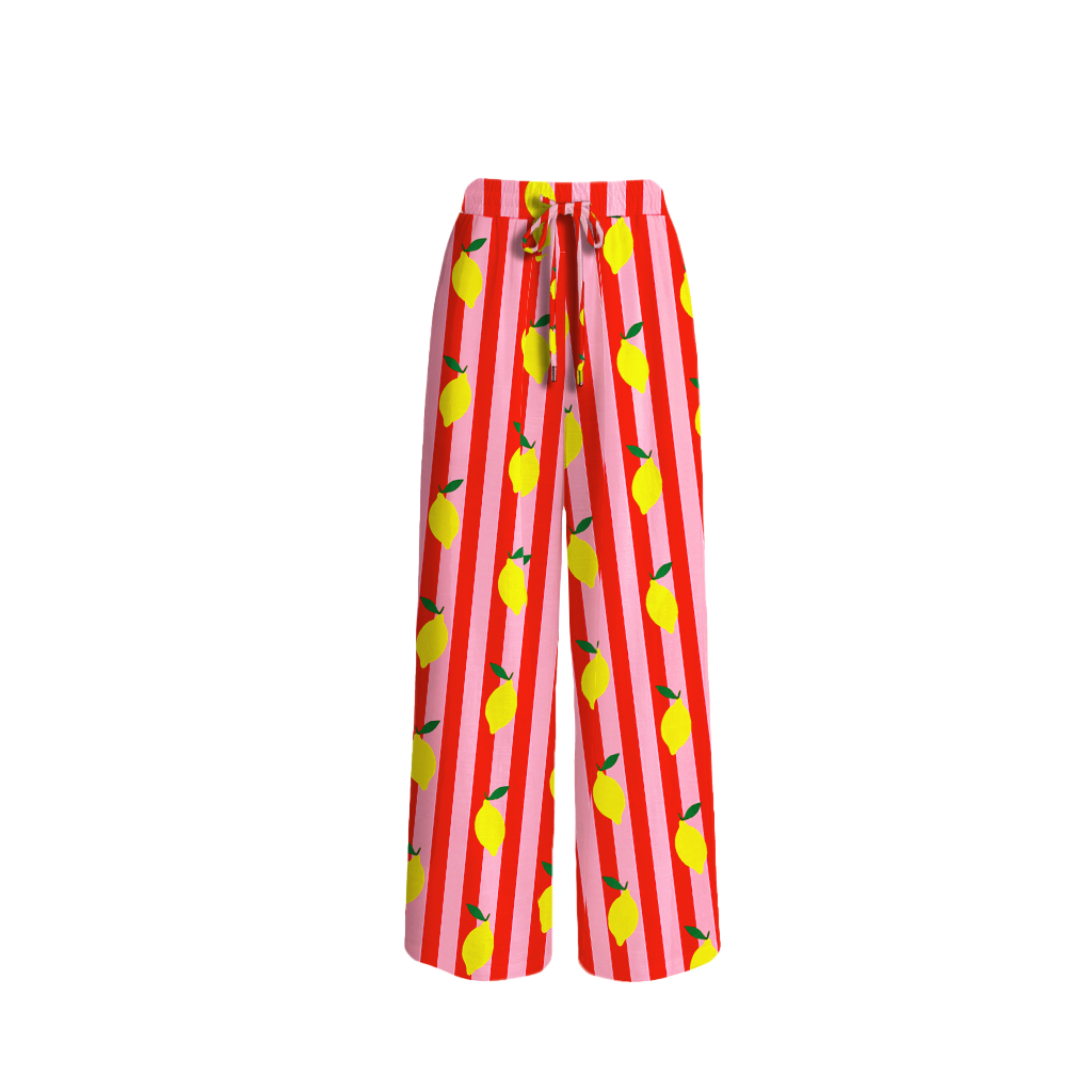 Citrus Stripe Wide Leg Tie Waist Pants With Pockets