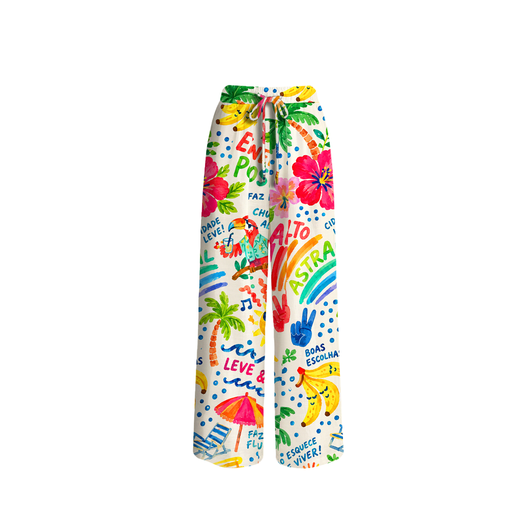 Rainbow Escape Wide Leg Tie Waist Pants With Pockets