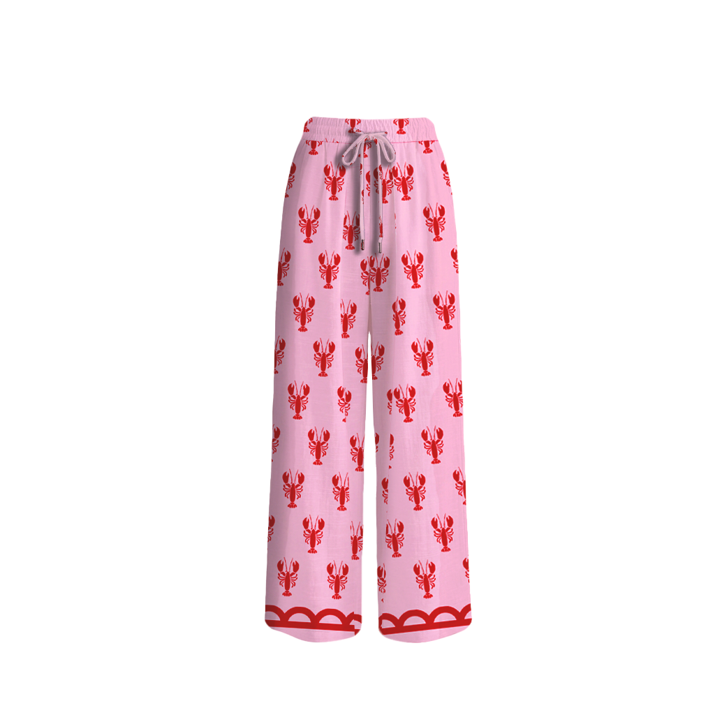 Pink Lobster Wide Leg Tie Waist Pants With Pockets