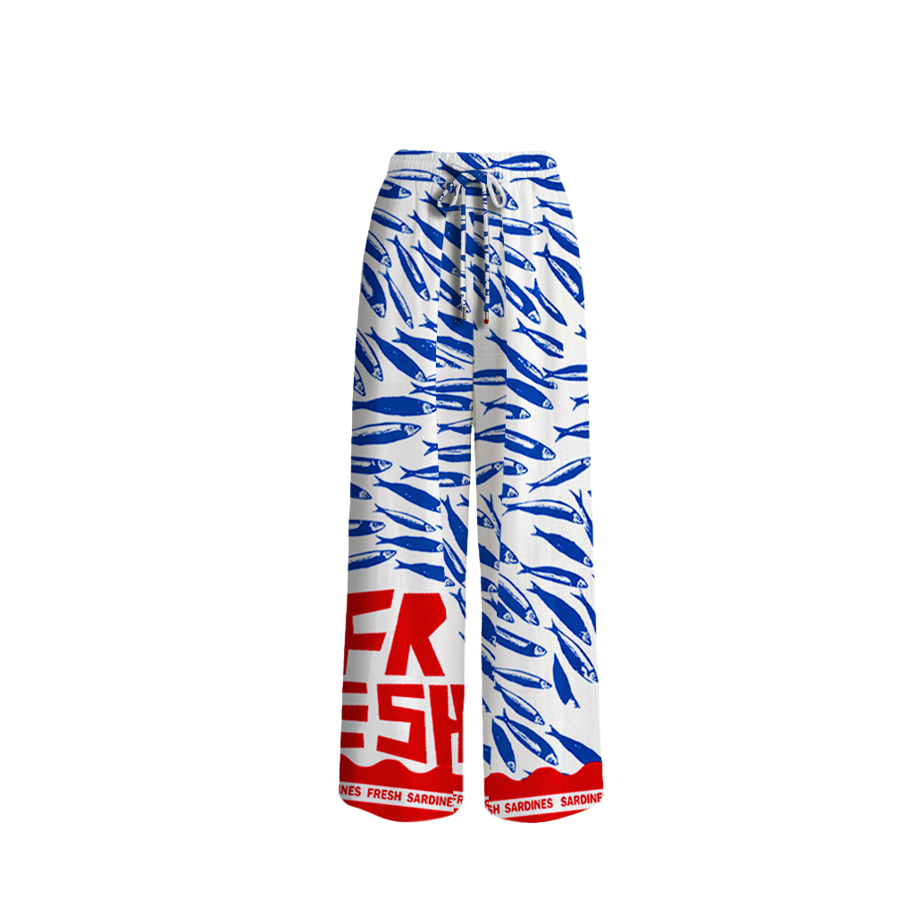 Blue Sardine & Fresh Wide Leg Tie Waist Pants With Pockets