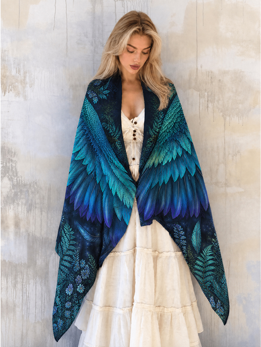 Enchanted Midnight Blue Feather Wing Shawl