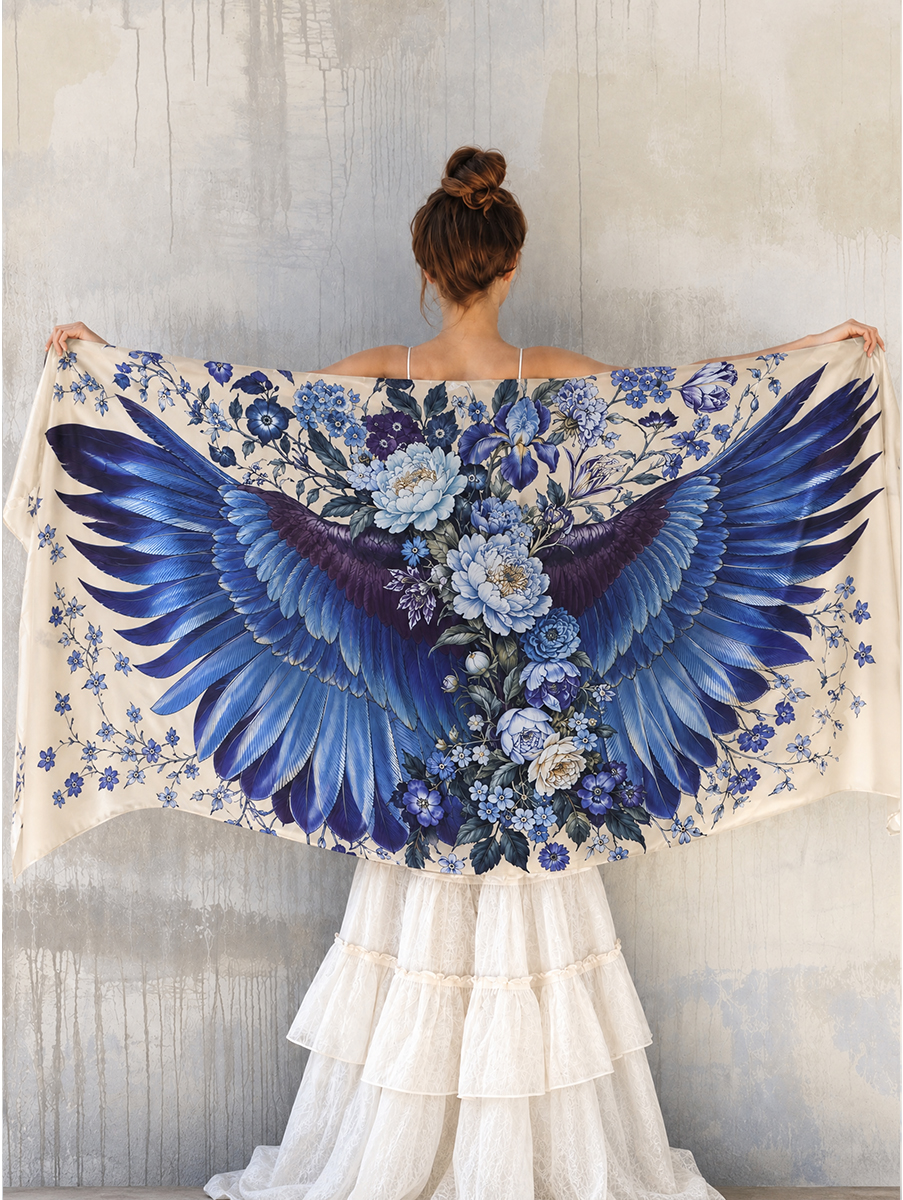 Romantic Blue Floral Wing Shawl