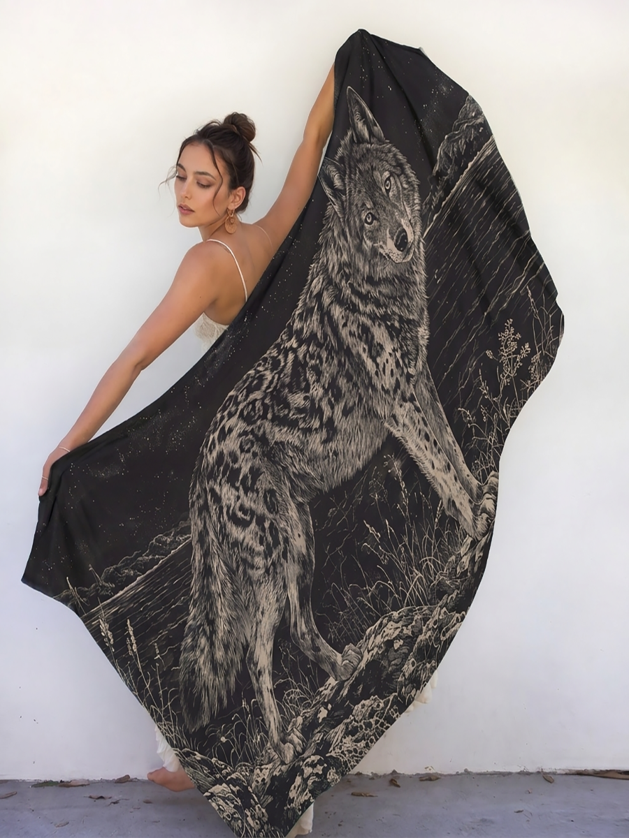 Wild Frontier Wolf Landscape Shawl