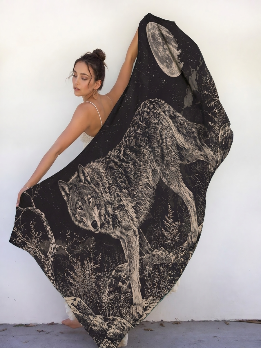 Moonlit Wilderness Wolf Shawl