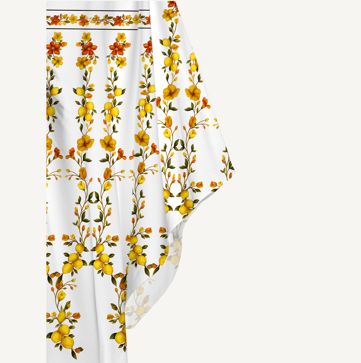 Lemon Blossom Garden Border Kimono Sleeve Kaftan Dress
