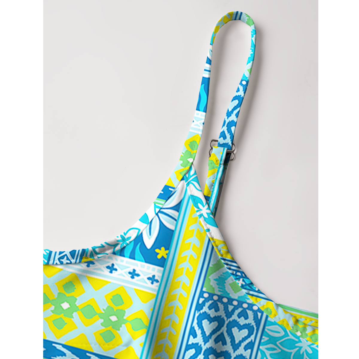Azure Tropic Patchwork Print Mini Dress For Women