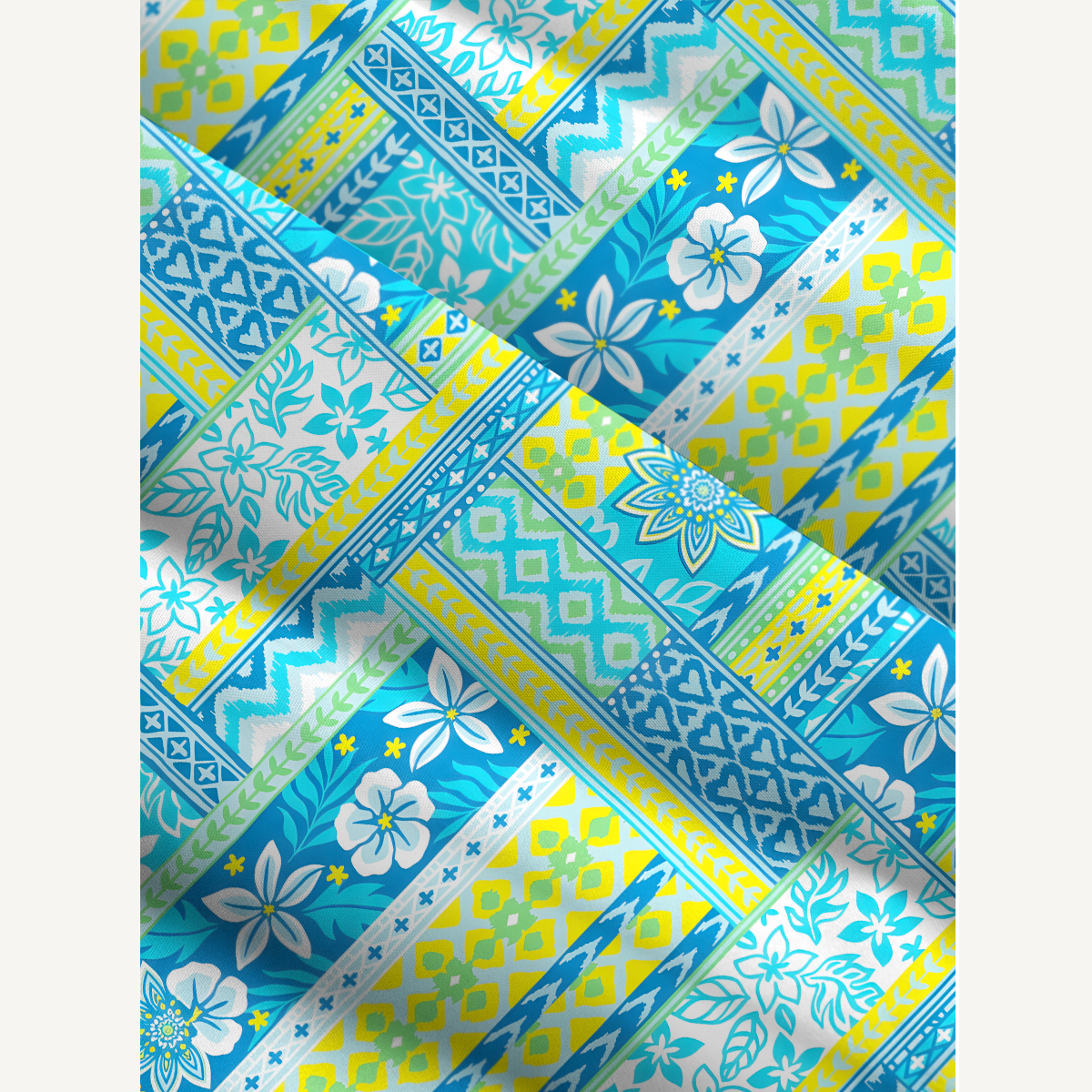 Azure Tropic Patchwork Soft Summer Maxi Dress With Pockets