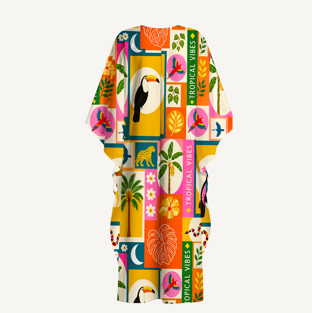 Tropical Patchwork Kimono Sleeve Kaftan Dress