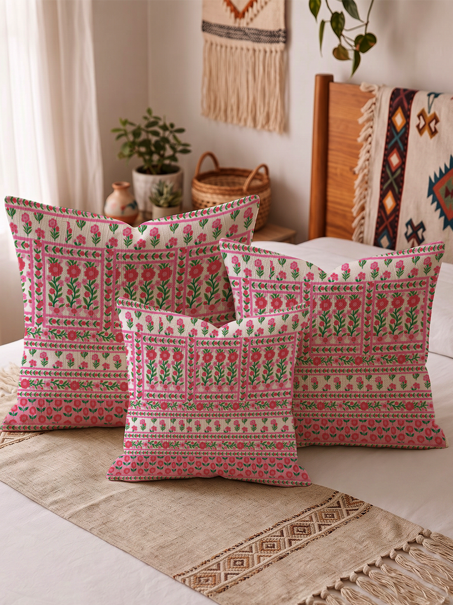 Rose Garden Stripe Floral Boho Pillow