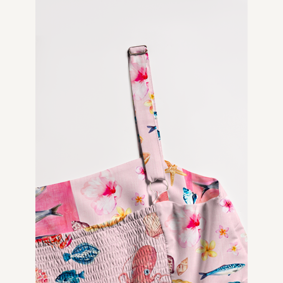 Pink Ocean Life Wide Straps Maxi Dress With Pockets