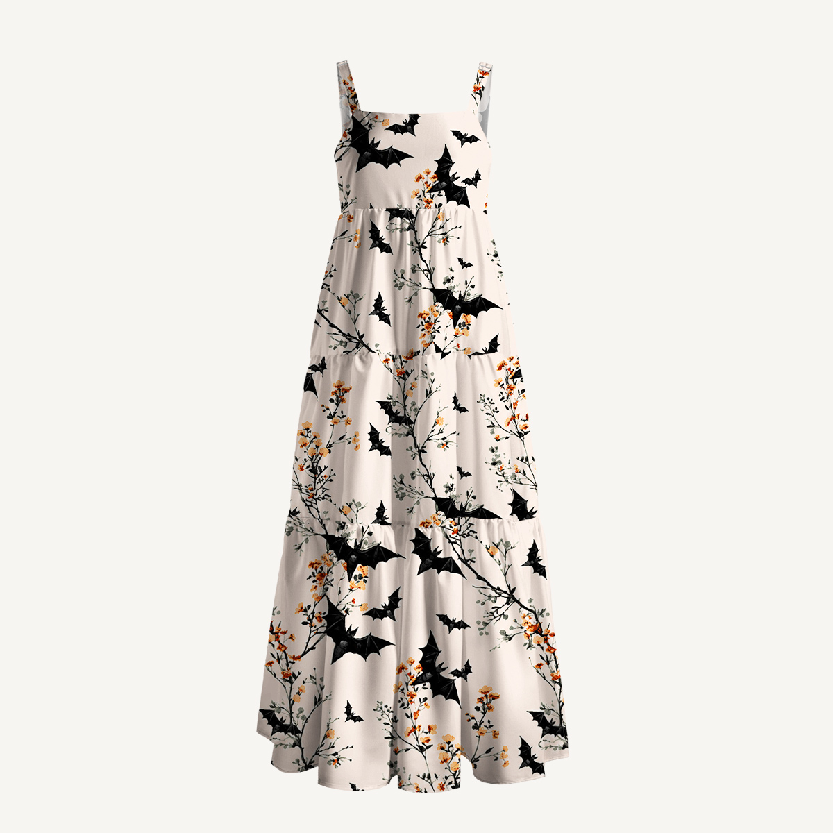 Halloween Bats & Wildflower Strap Maxi Dress With Pockets