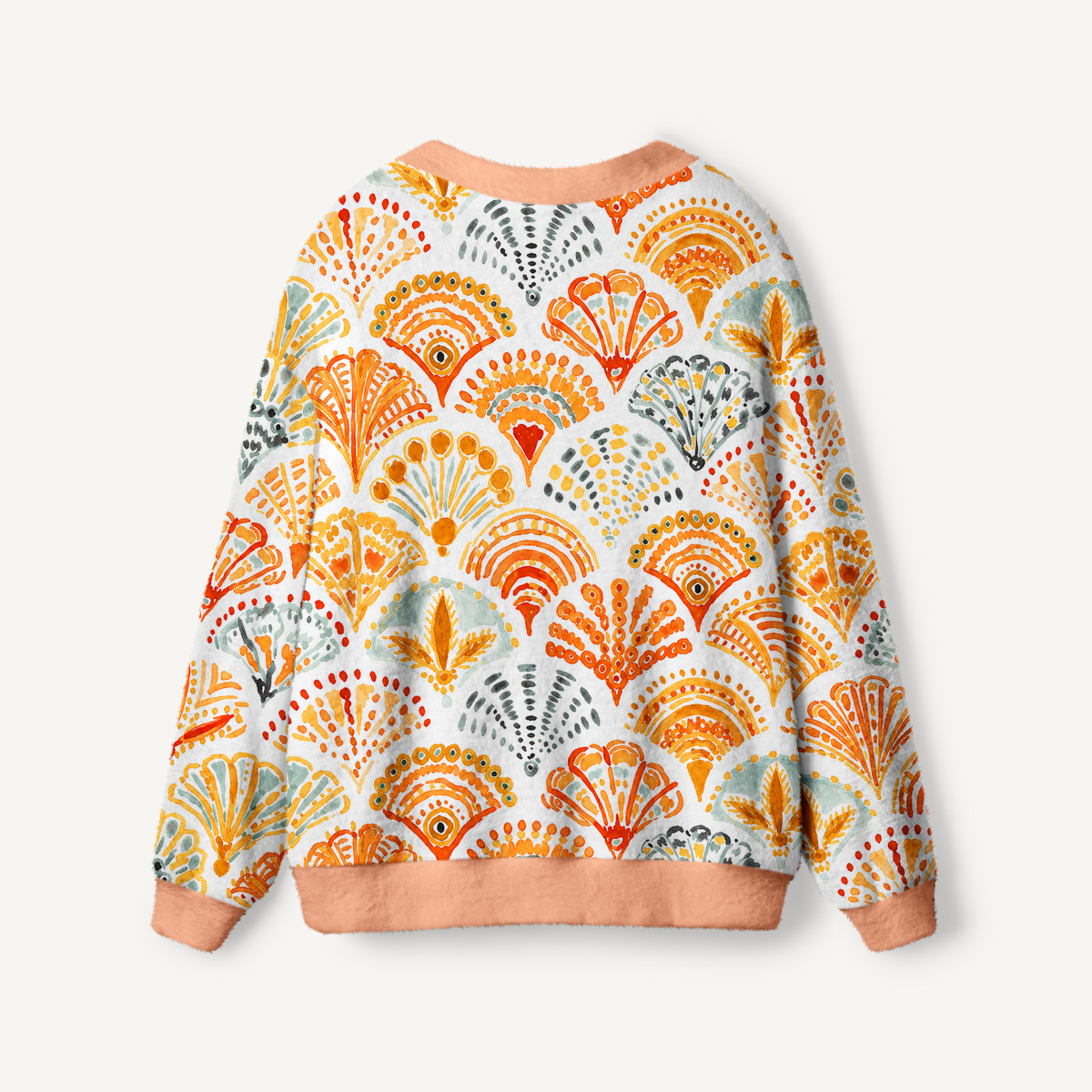 Warm Watercolor Scallop Tile Cardigan Sweaters