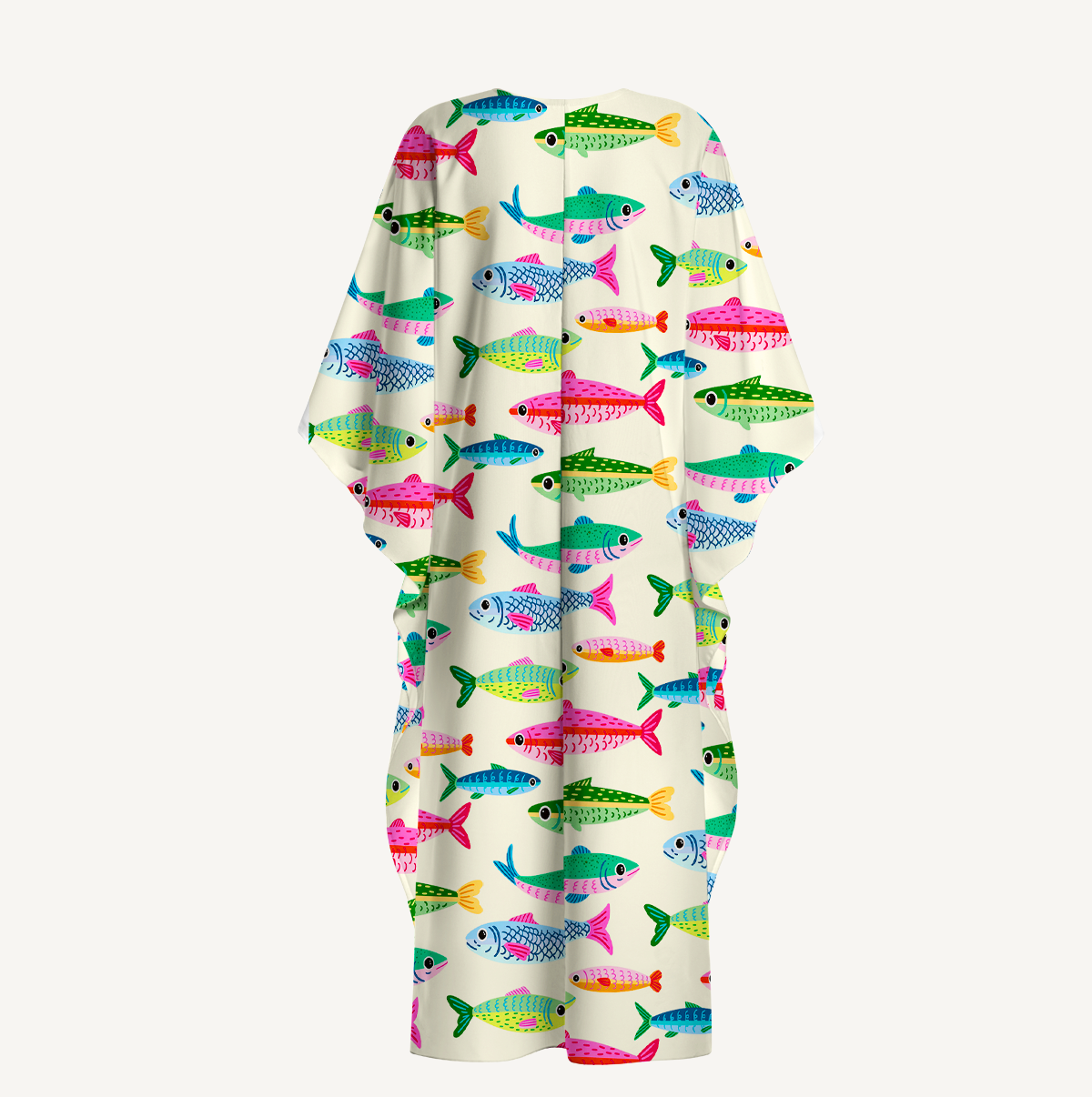 Bright Sardine Print Kimono Sleeve Kaftan Dress