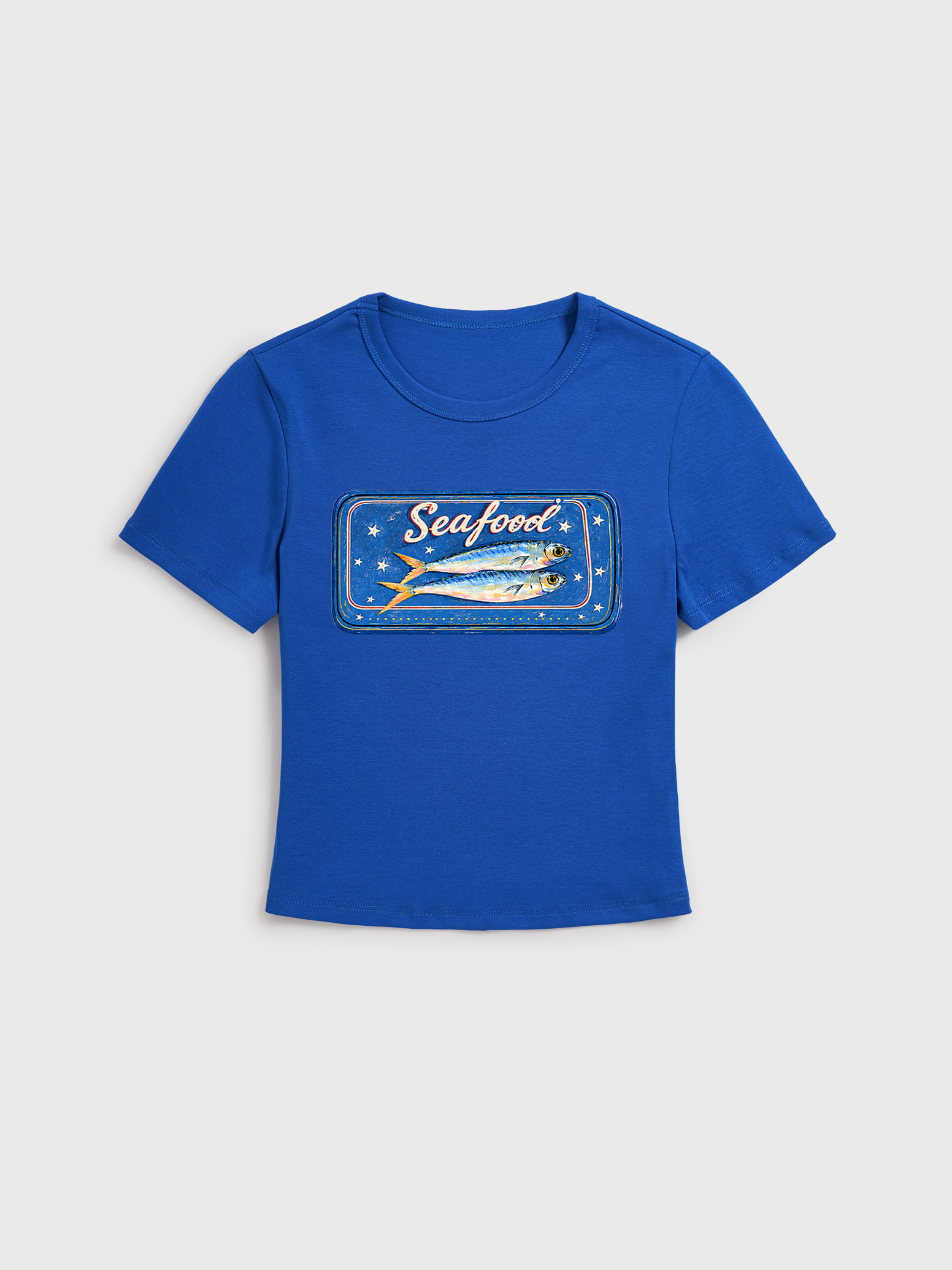 Fruits, Flowers & Fish Feast Print Crew Neck Cotton Tee