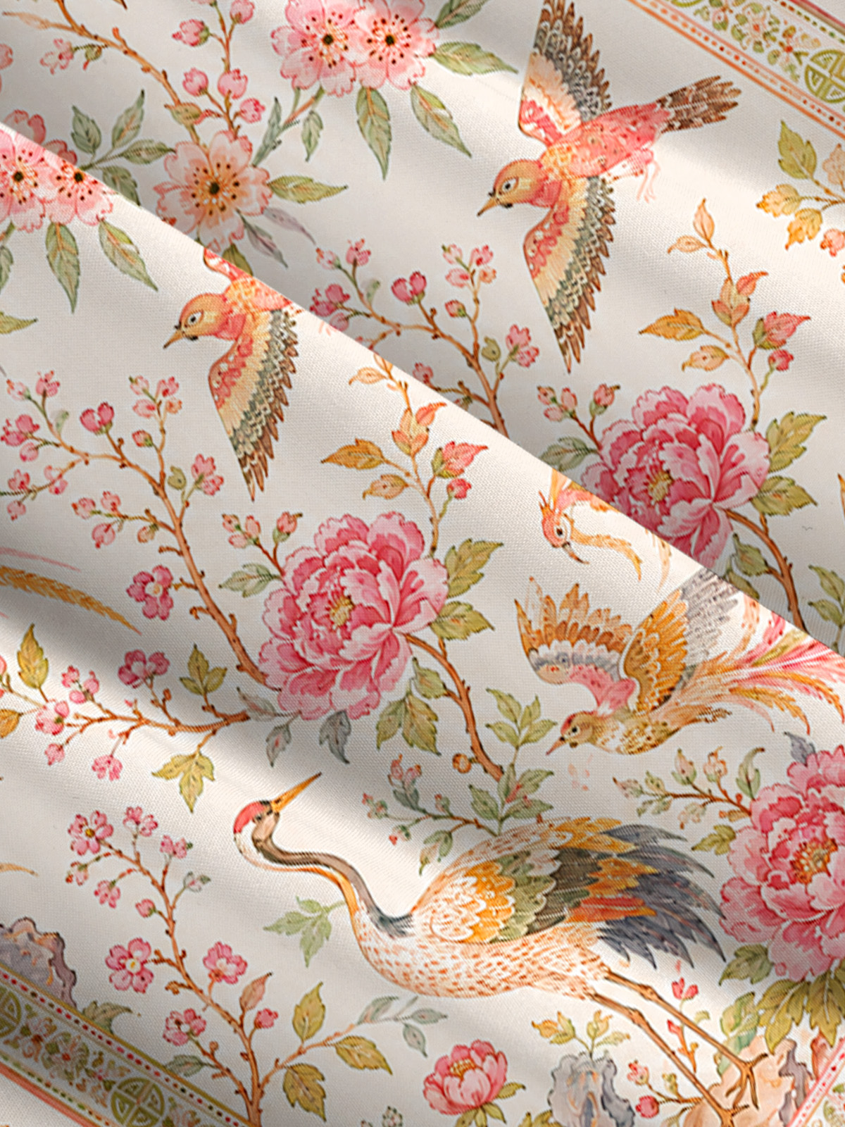 Romantic Crane Chinoiserie Print Strap Maxi Dress With Pockets