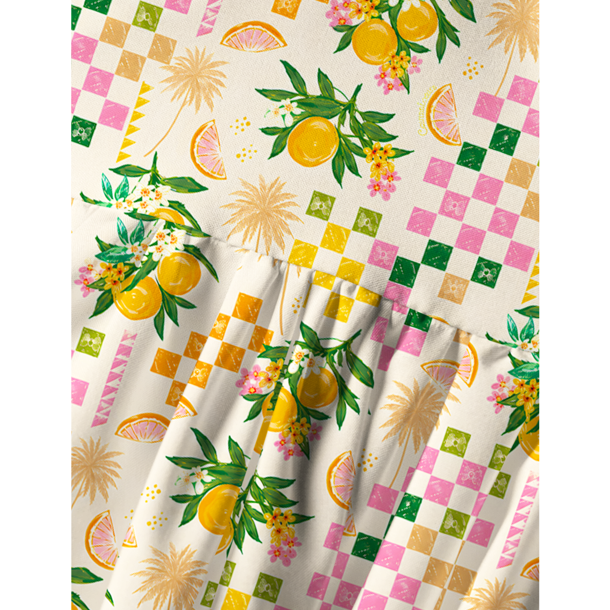 Citrus Breeze Print Spaghetti Strap Mini Dress