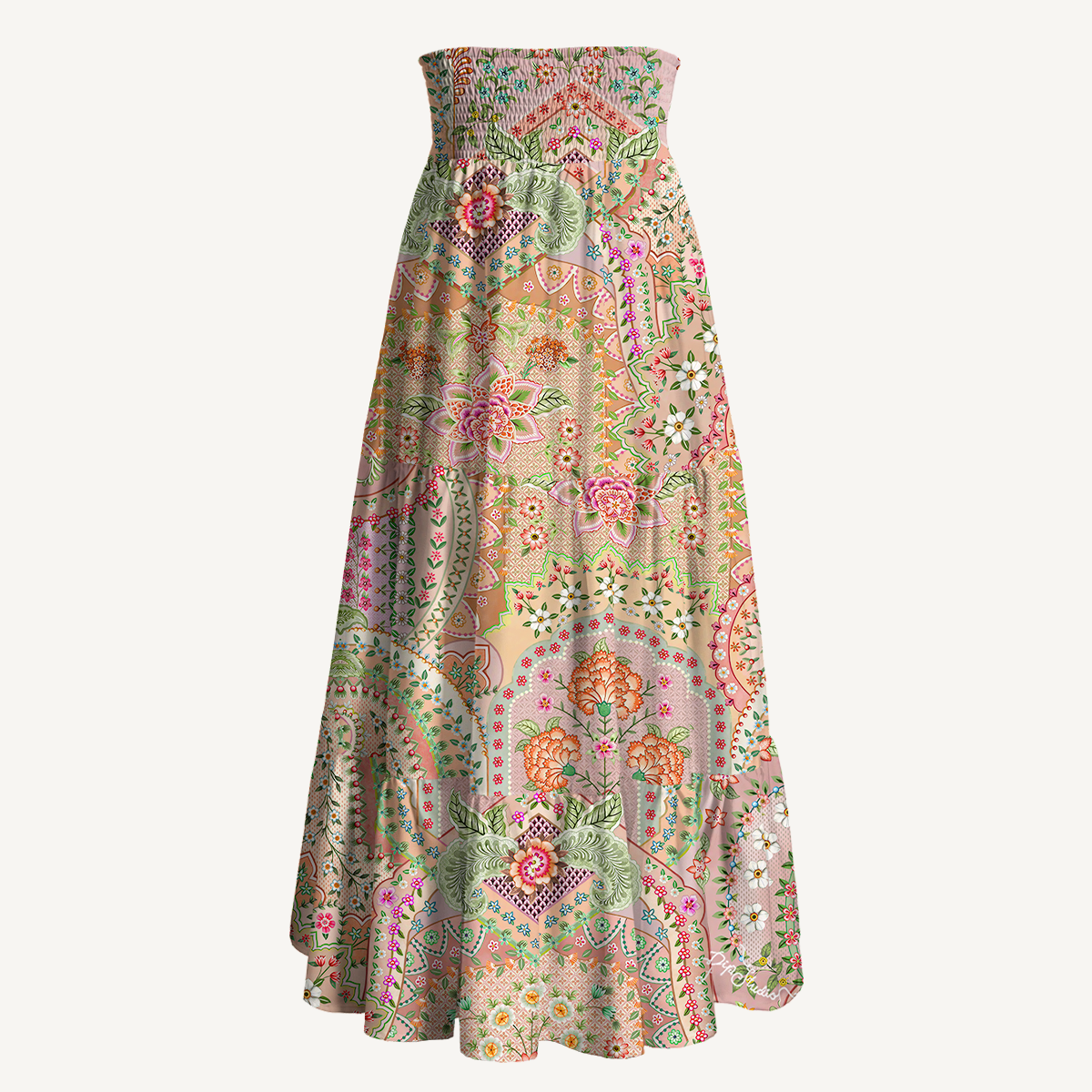 Patchwork Mandala Floral Print Convertible Maxi Skirt & Strapless Dress
