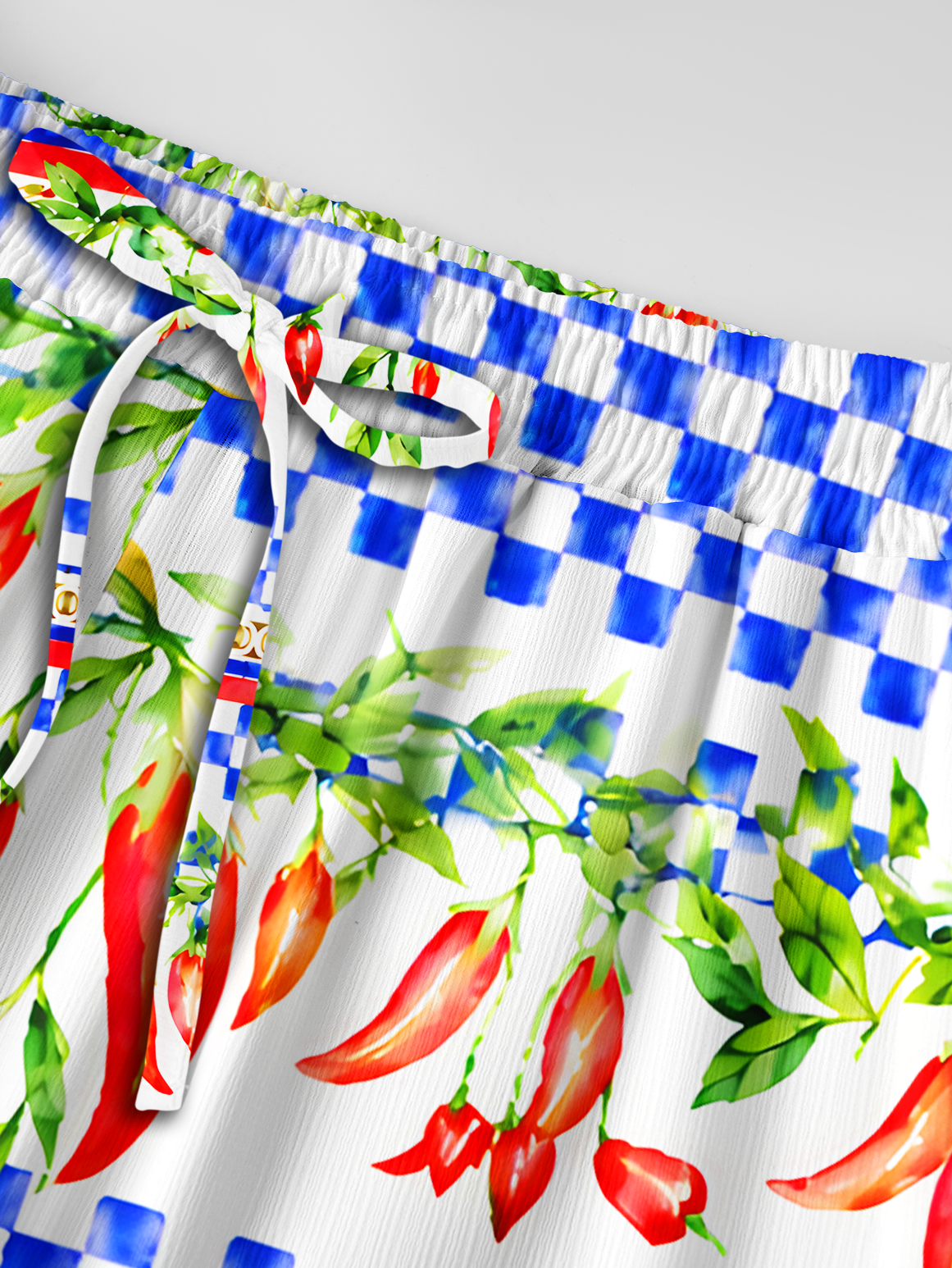 Chili Vines and Checkered Stripes Summer Trousers