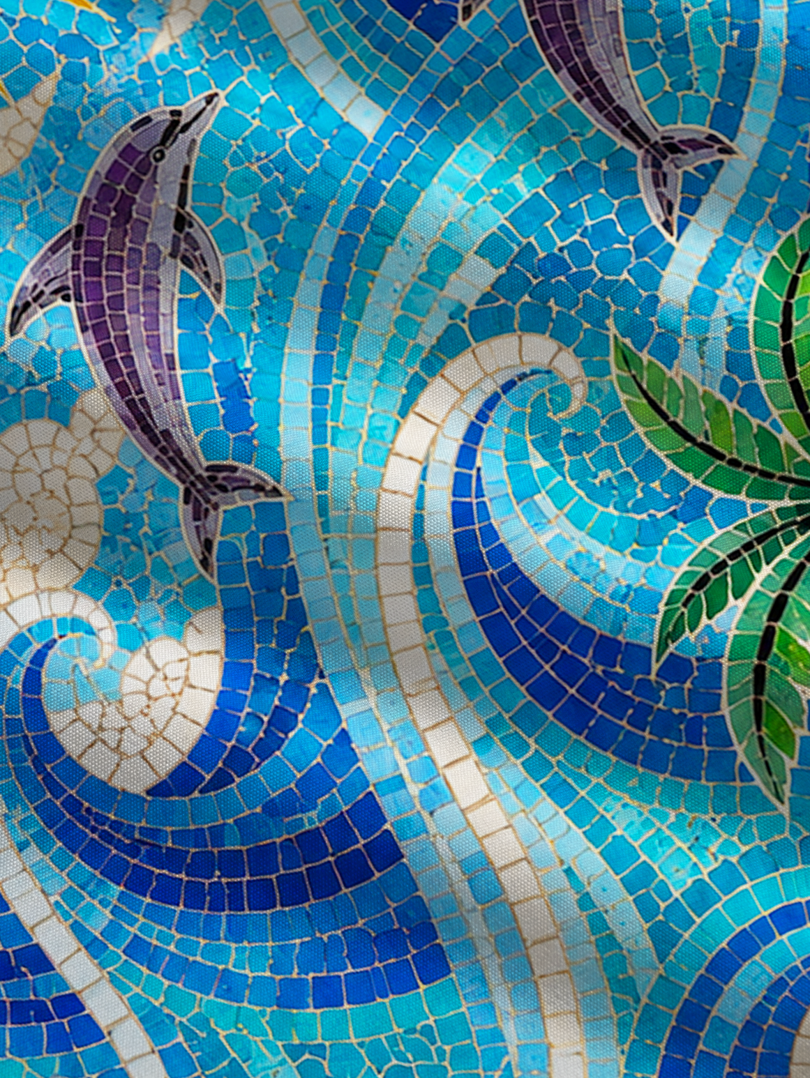 Sunset Mosaic Wave Dolphin Bow Strap Maxi Dress