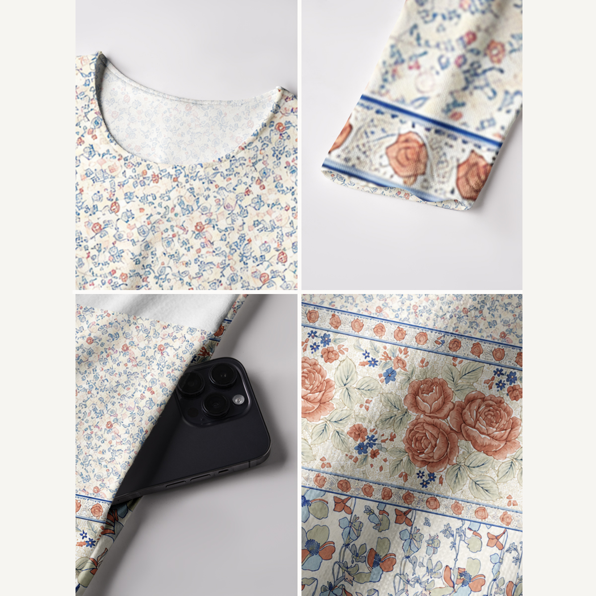 Wildflower & Rose Garden Print Long Sleeve Maxi Dress with Pockets