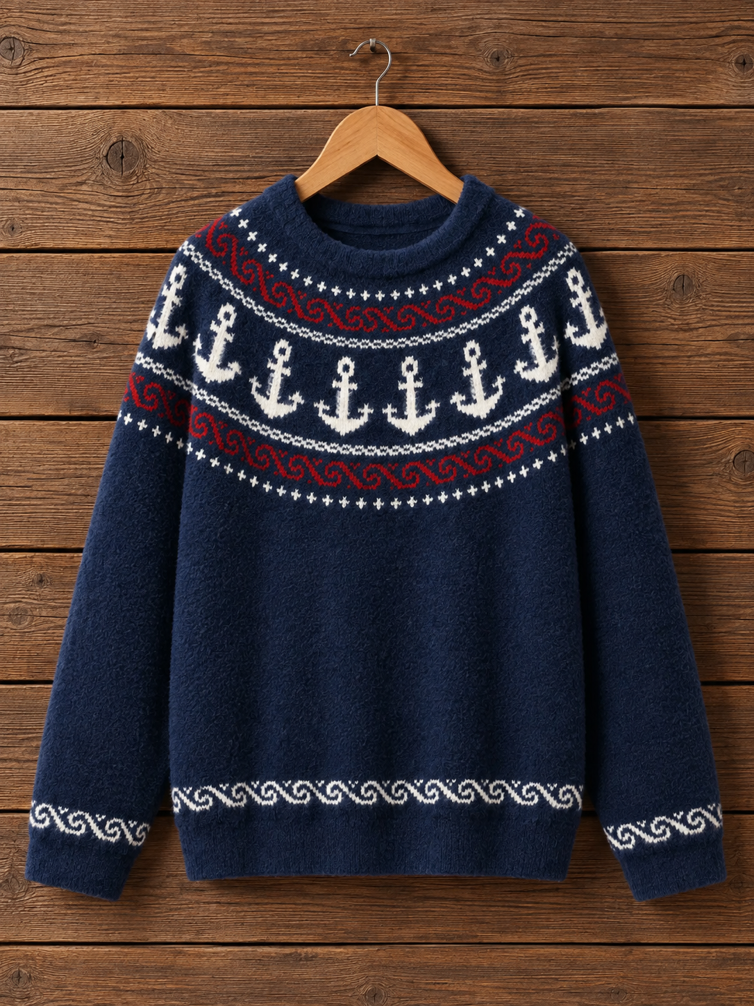 Anchor Atlantic in Navy Fuzzy Crewneck Sweater