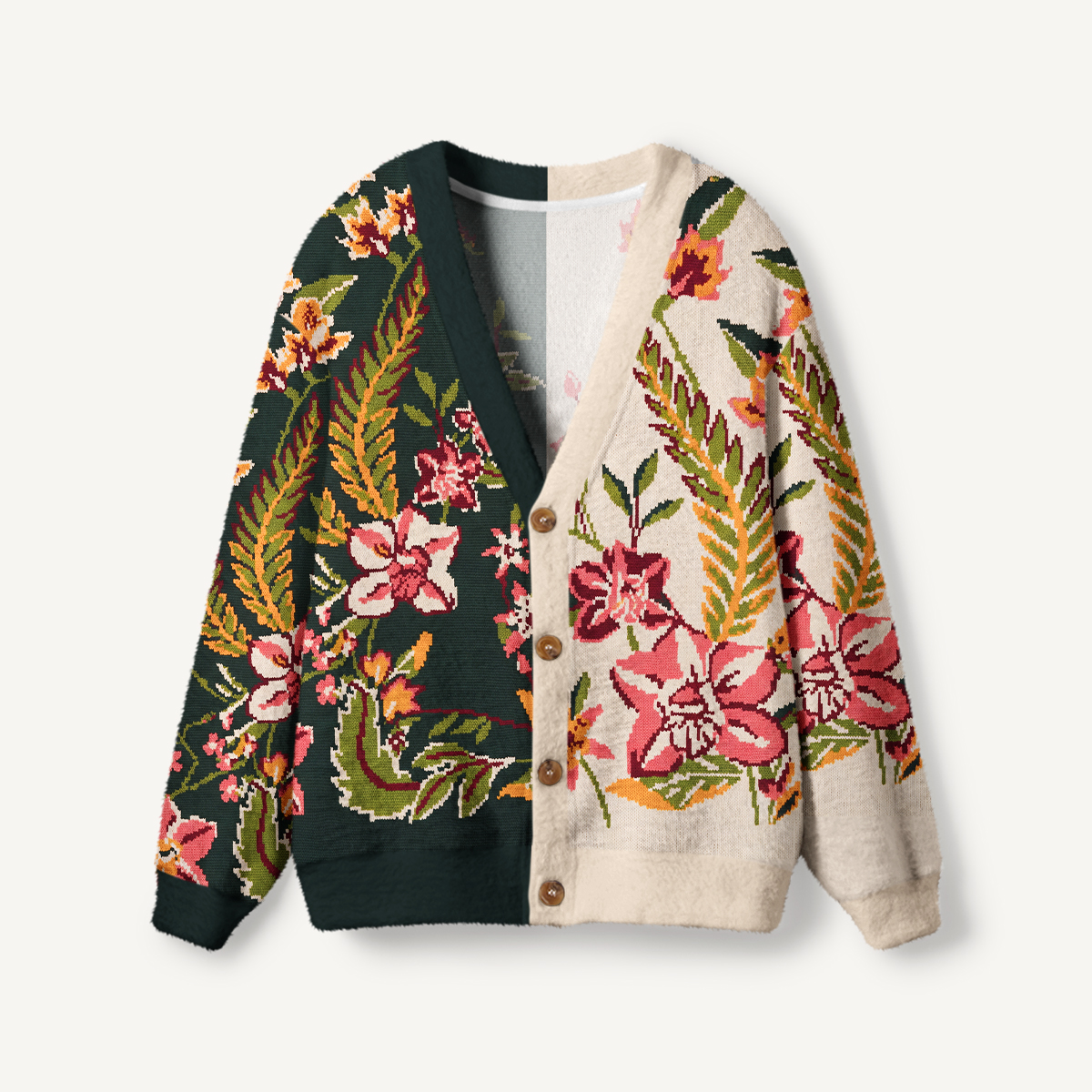 Forest Bloom Colorblock Floral Ugly Cardigan Sweaters