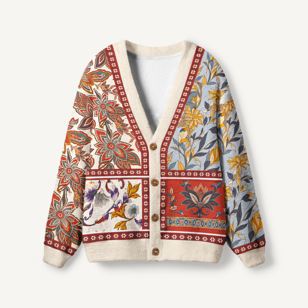 Vintage Floral Patchwork Print Boho Cardigan Sweaters