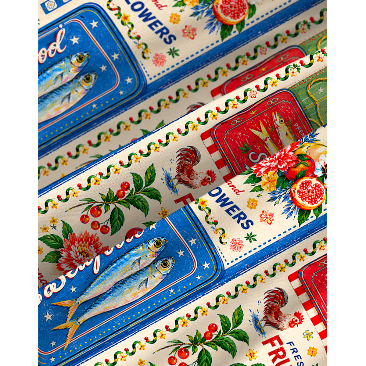 Fruits, Flowers & Fish Feast Print Spaghetti Strap Mini Dress