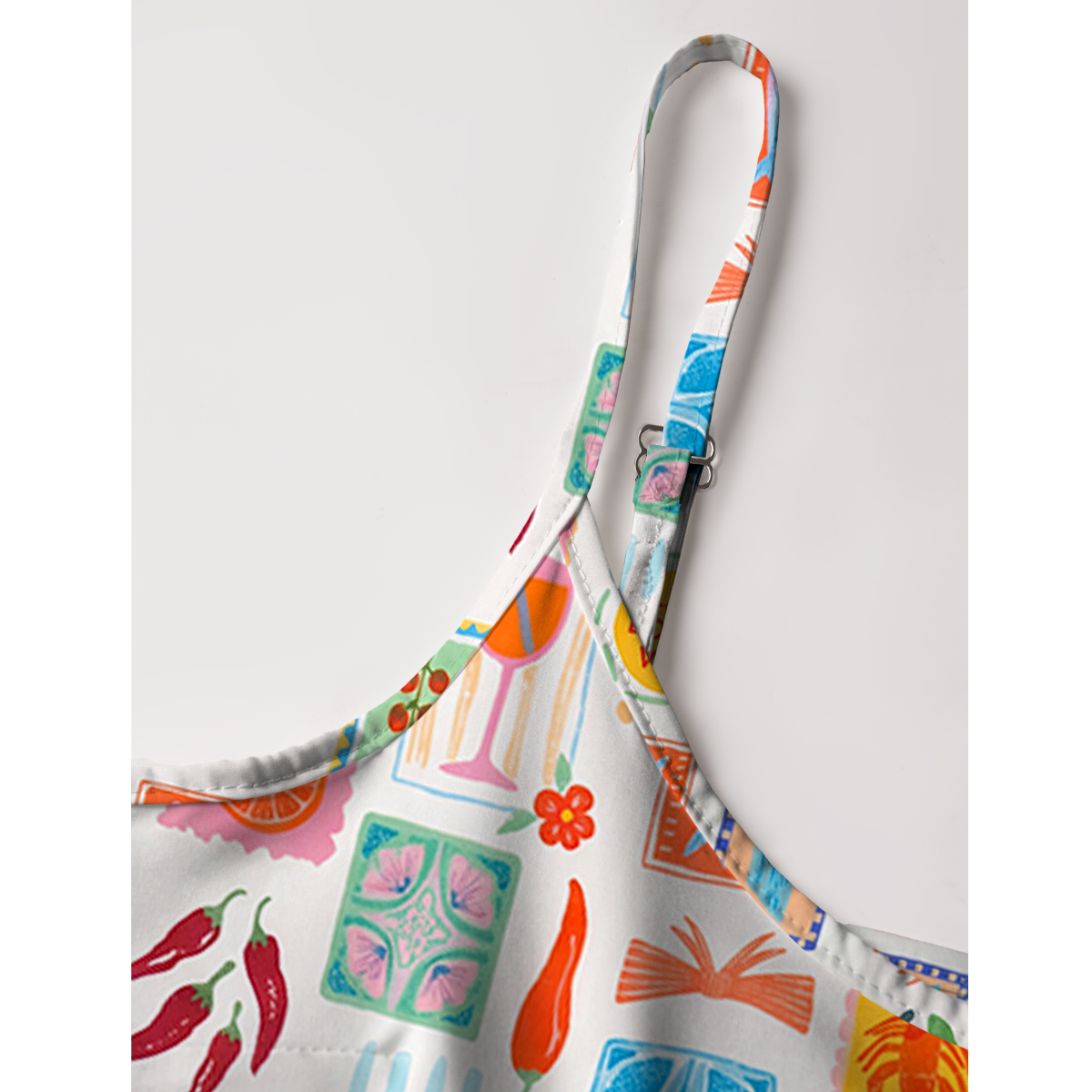 Tropical Stamp Print Patchwork Spaghetti Strap Mini Dress