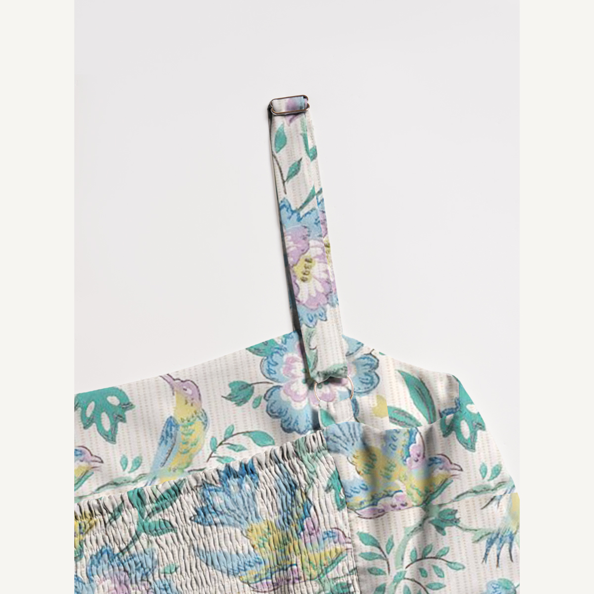 Boho Dual-Tone Birdsong Floral Pattern Strap Maxi Dress With Pockets
