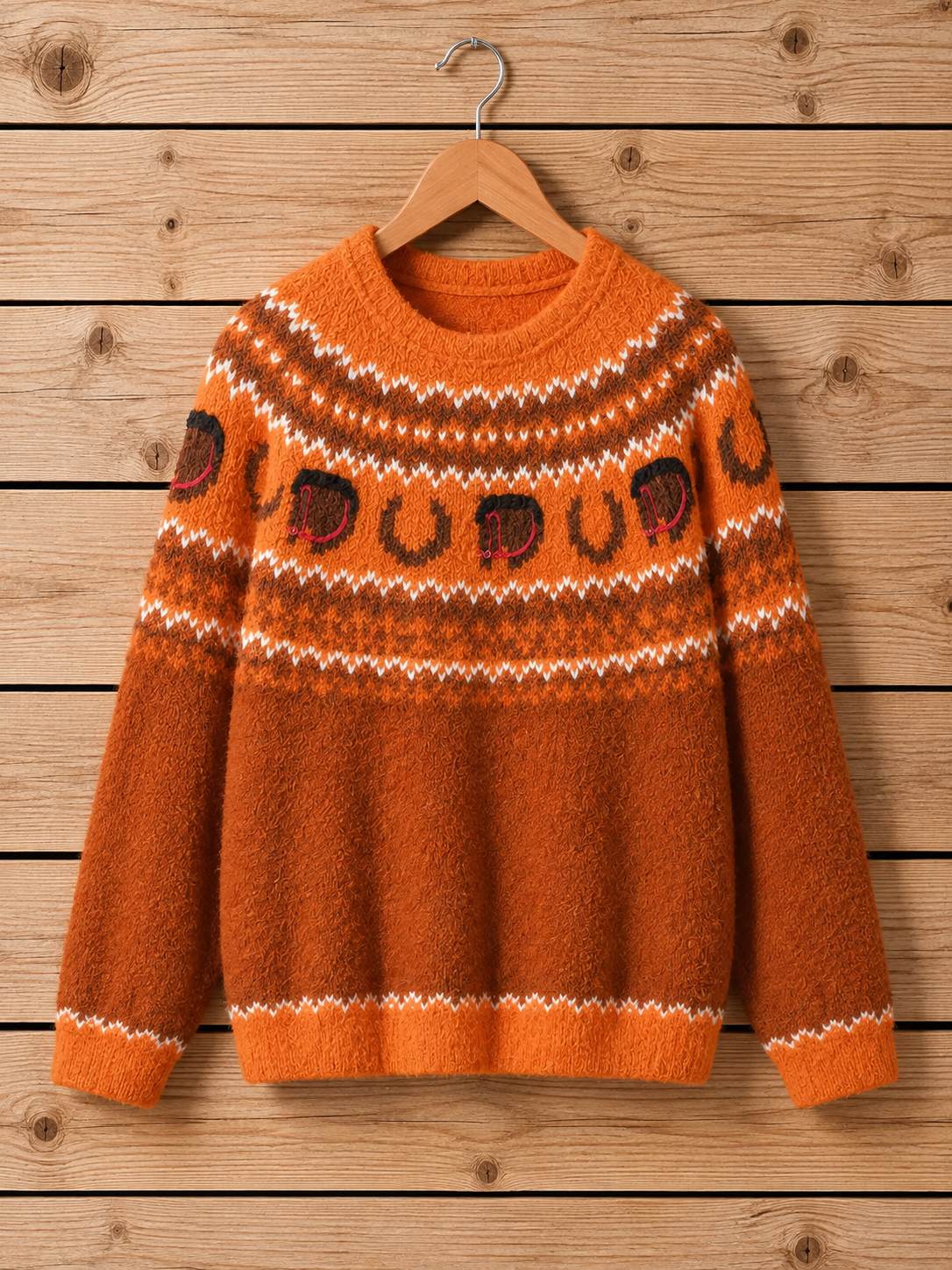 Rustic Western Saddle & Horseshoe Crewneck Sweater