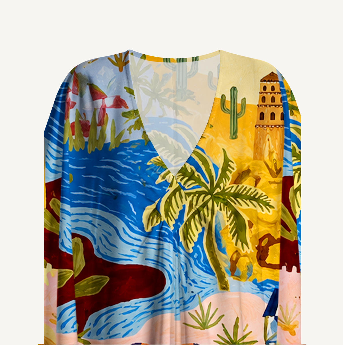 Desert Oasis Town Map Kimono Sleeve Kaftan Dress