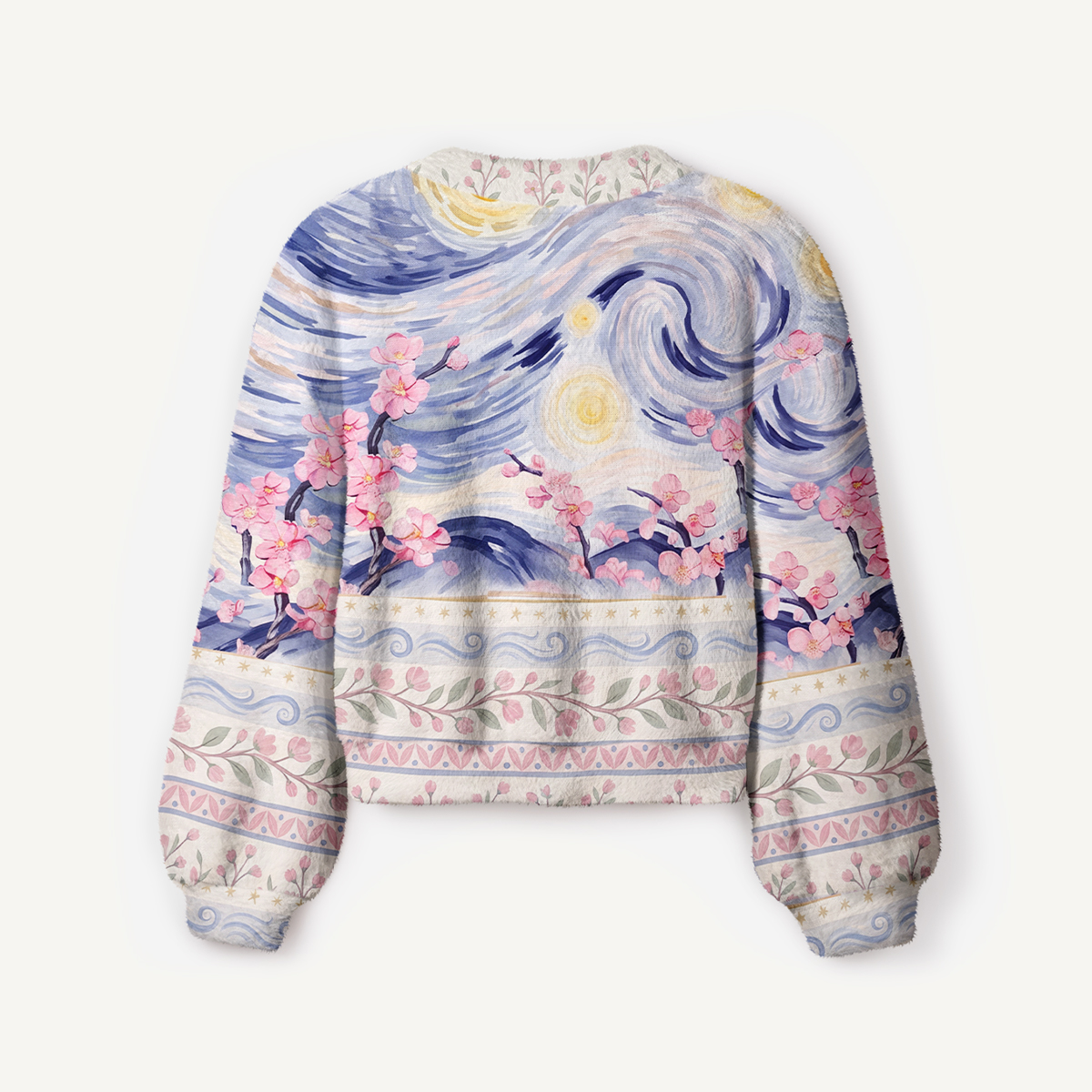 Starry Night Cherry Blossom Swirl Women's Fitted Cardigan Sweaters