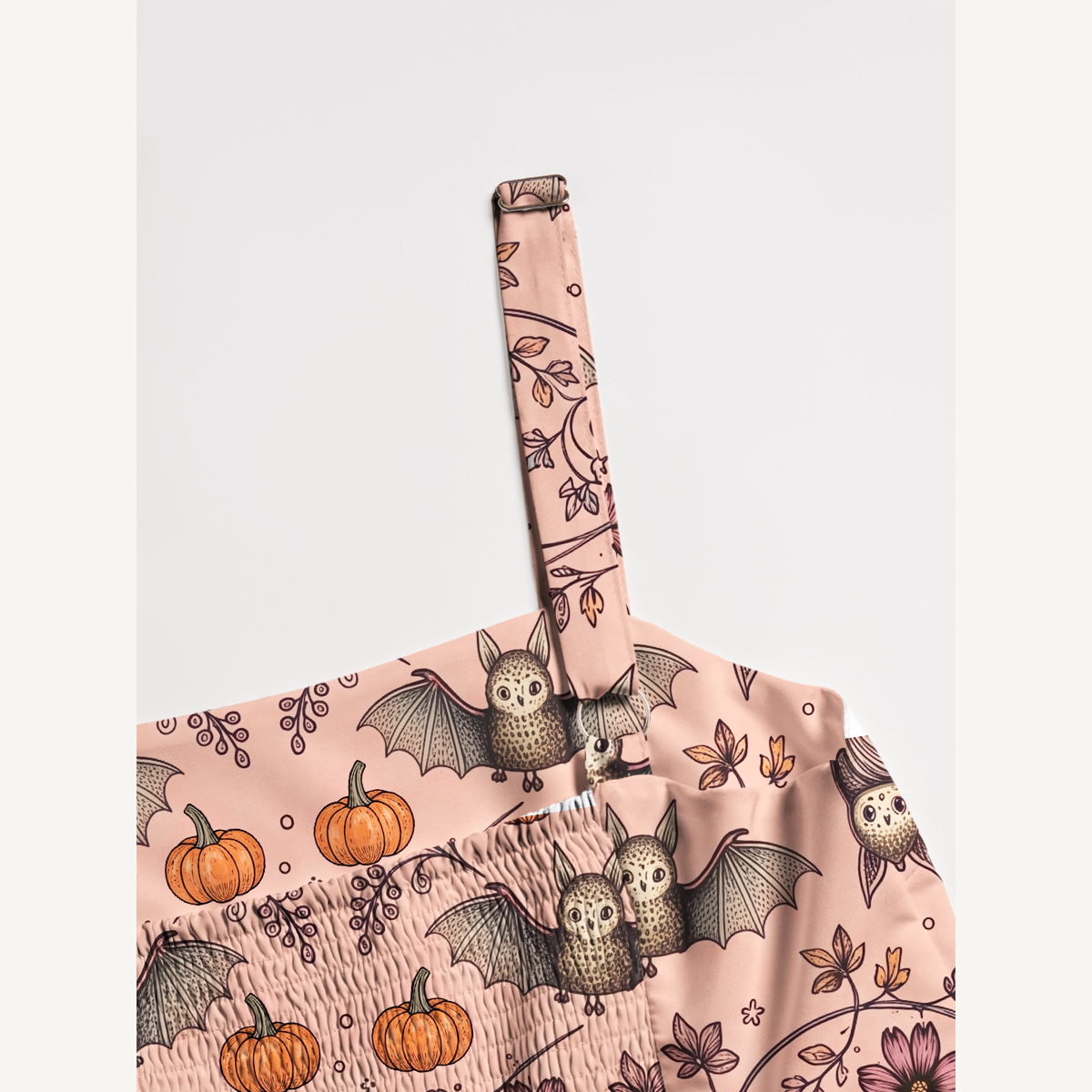 Halloween Bat Pumpkin Floral Strap Maxi Dress With Pockets