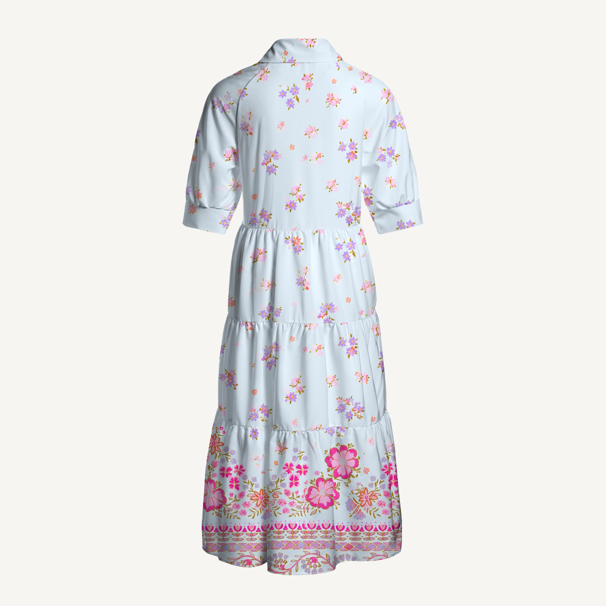 Pink Petal Cascade Print Midi Dress For Women With Pockets