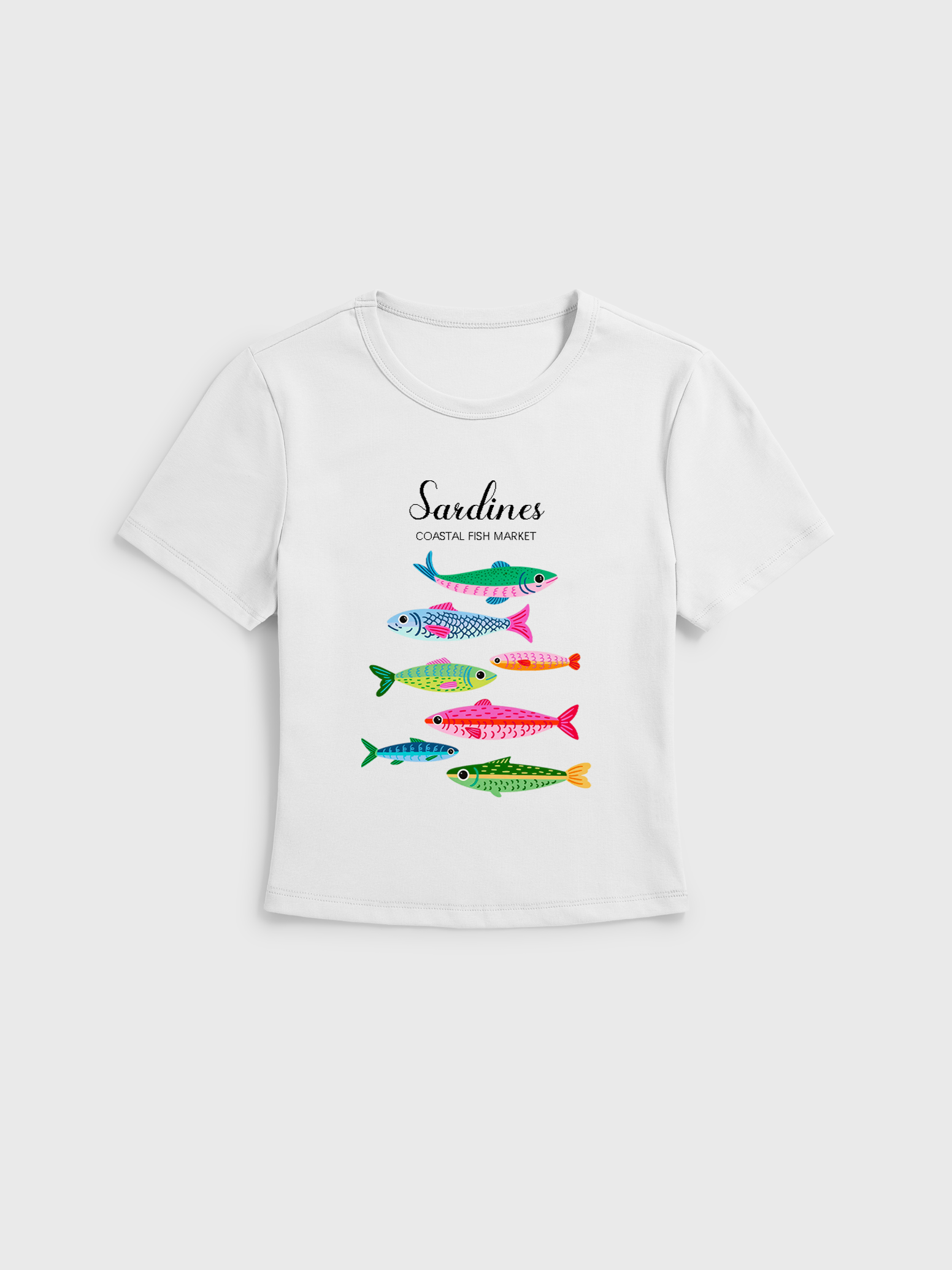 Bright Sardine Print Crew Neck Cotton Tee