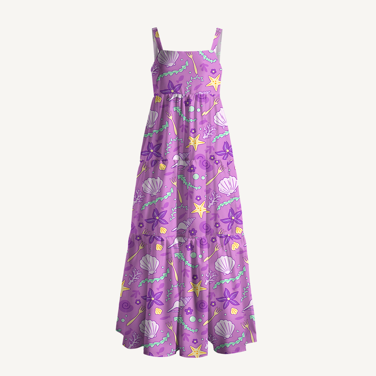 Whimsical Underwater Seashell Garden Summer Maxi Dress With Pockets