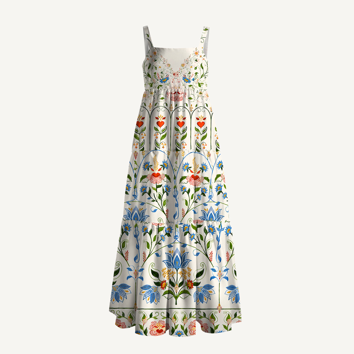 Boho Folk Floral Garden Print Strap Maxi Dress With Pockets